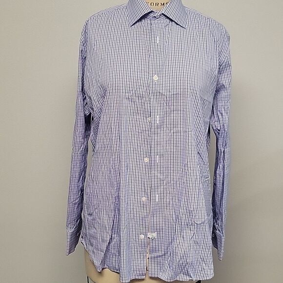 Bonobos Men’s Checkered Blue/Lilac White Button Front Tailored 17/35 - Picture 1 of 4